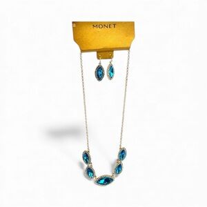 Vintage Monet Necklace & Earrings Set – NWT – Stunning Blue Faceted Stones